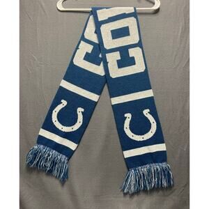 Indianapolis Colts knit scarf in team colors and horseshoe logos. casual gameday